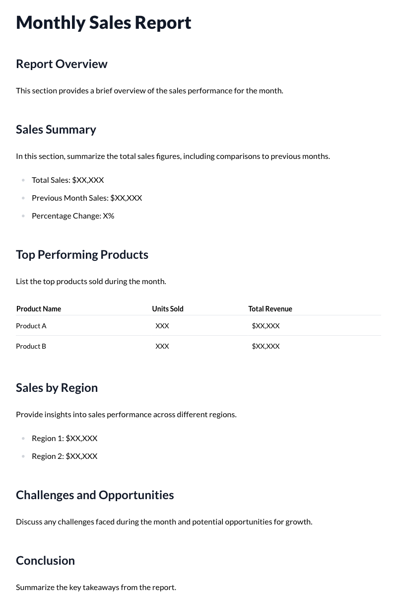 Monthly Sales Report Template