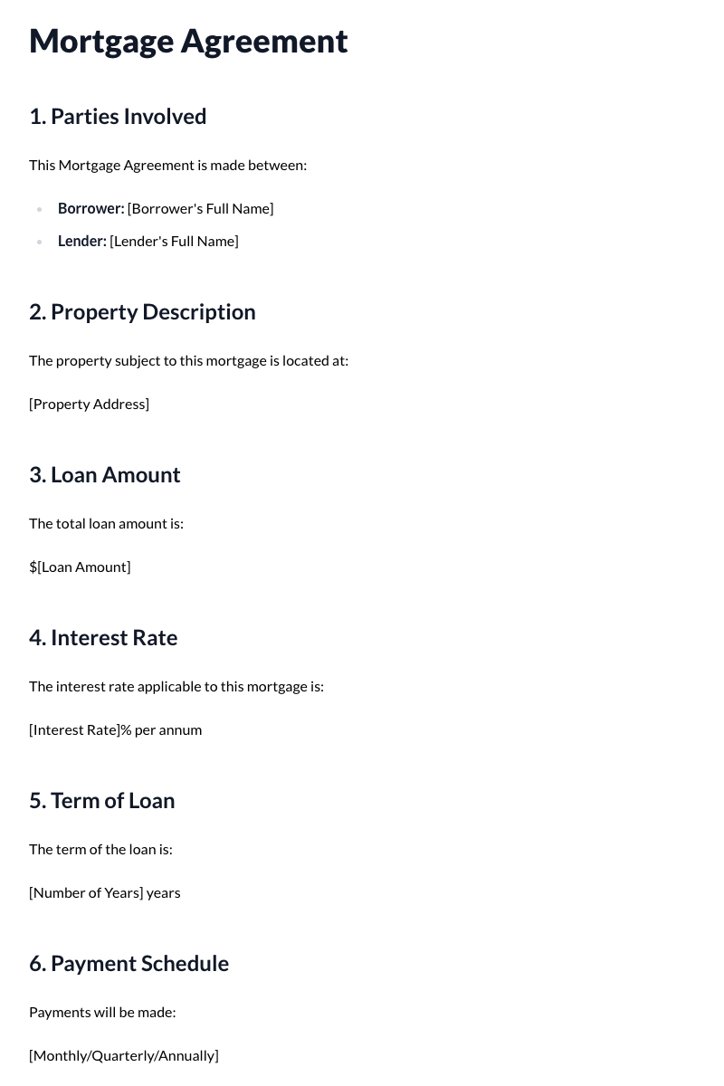 Mortgage Agreement Template