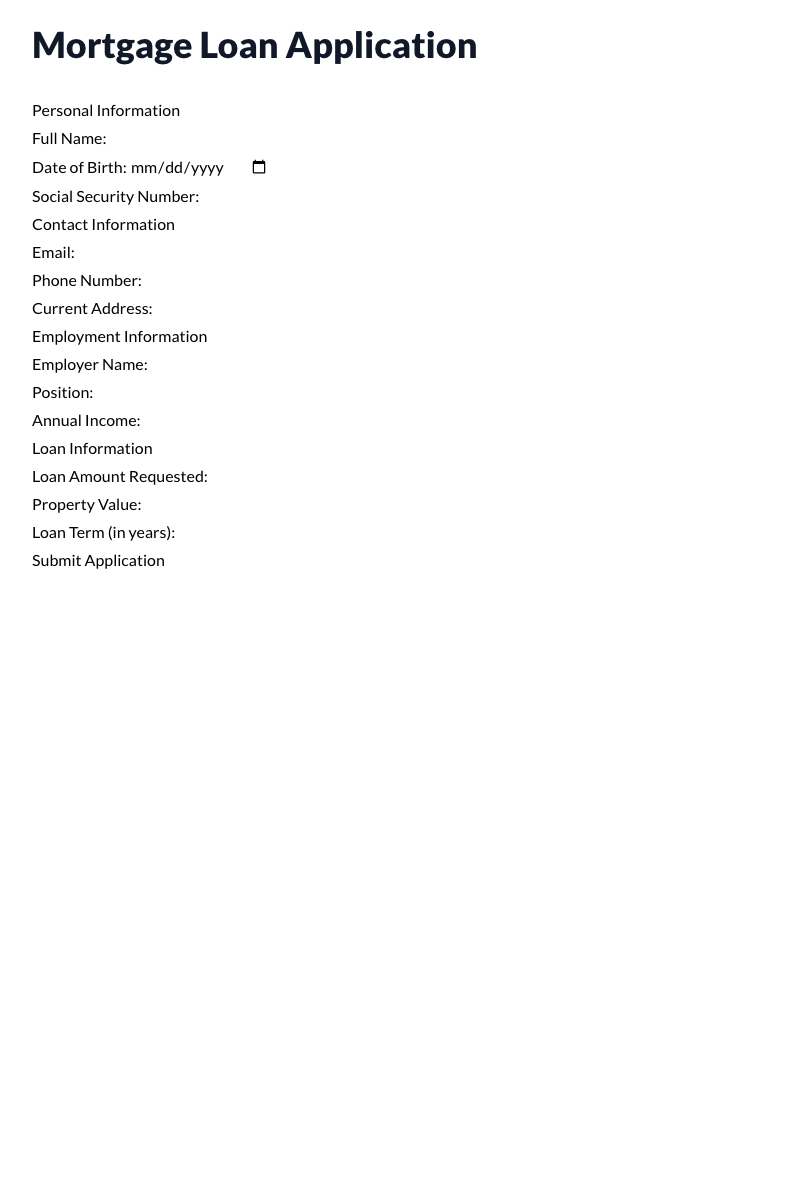 Mortgage Loan Application Template