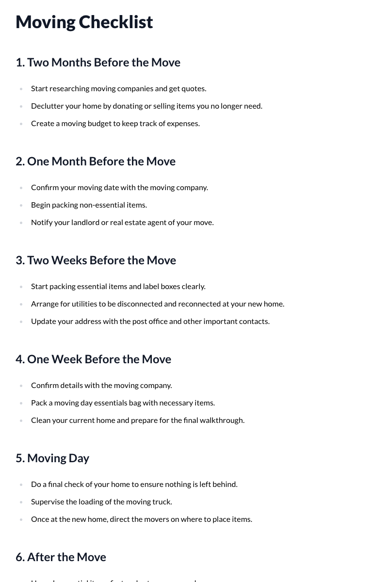 Moving Checklist Template