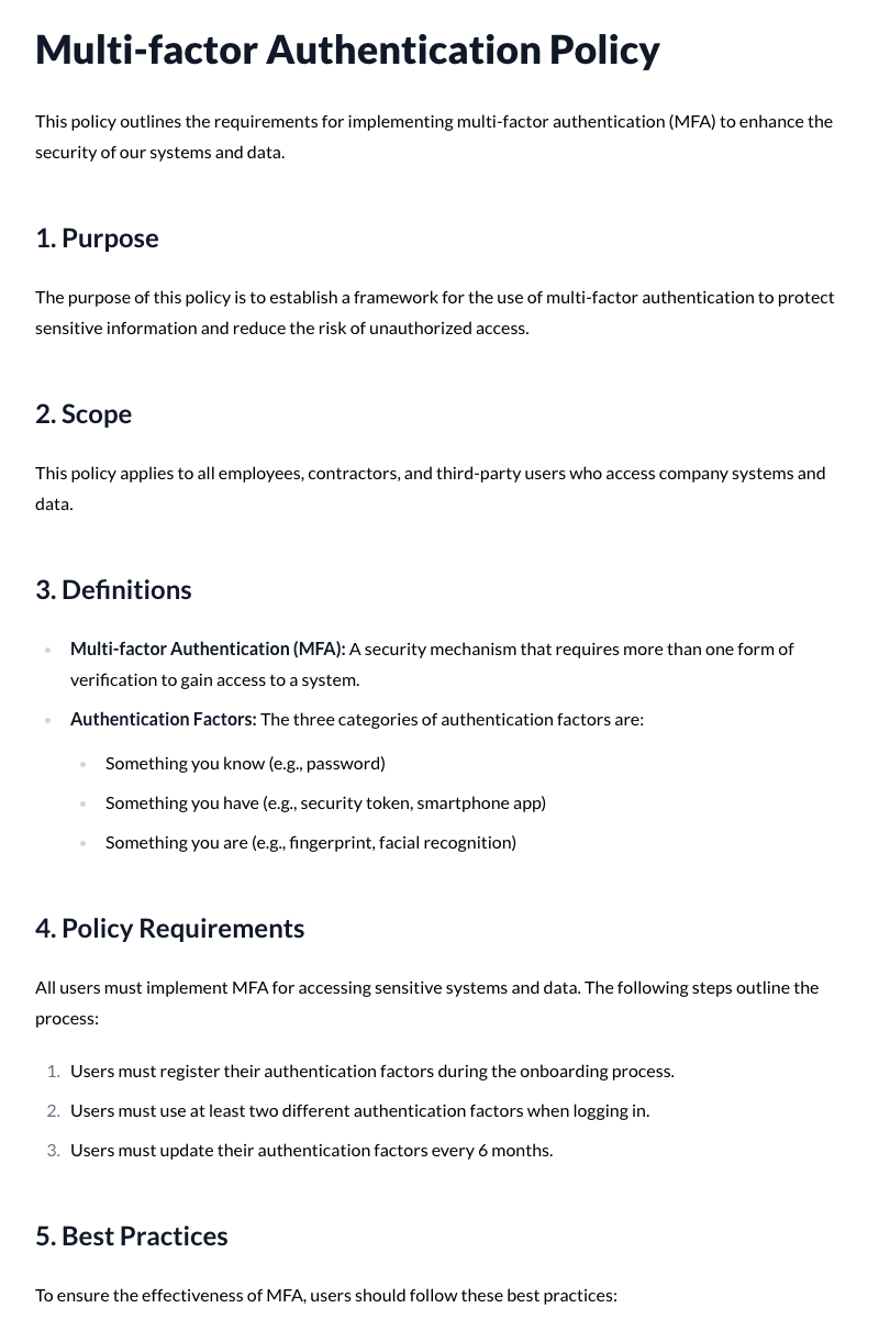 Multi-factor Authentication Policy Template