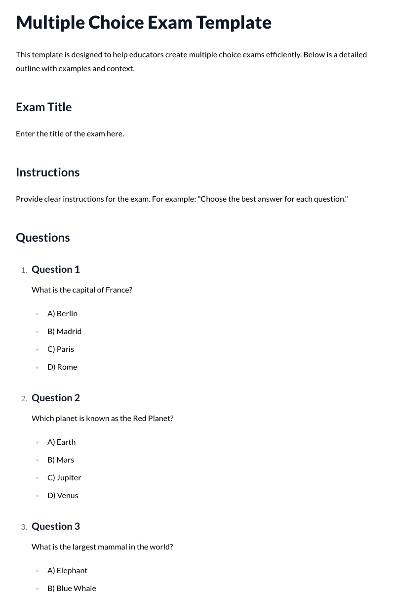Multiple Choice Exam Template