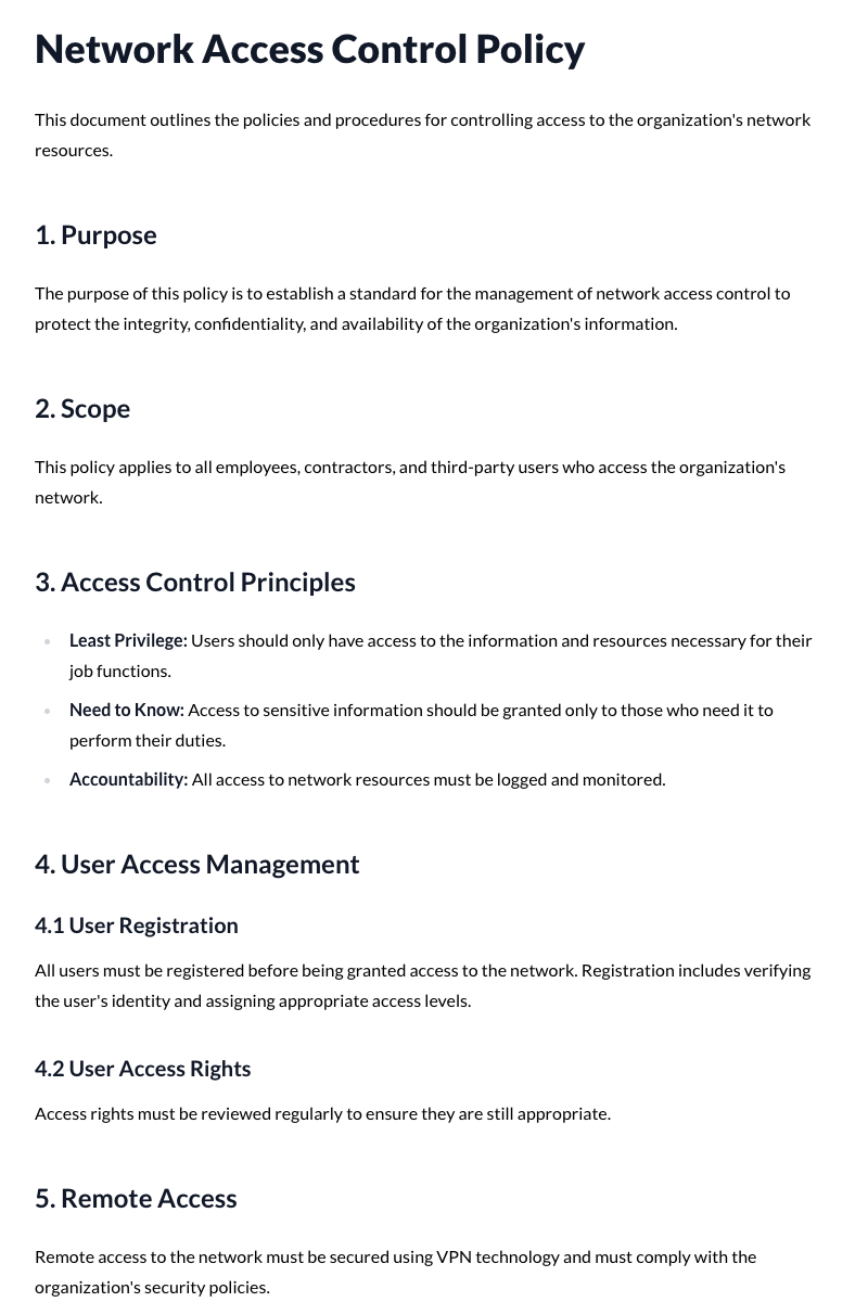 Network Access Control Policy Template