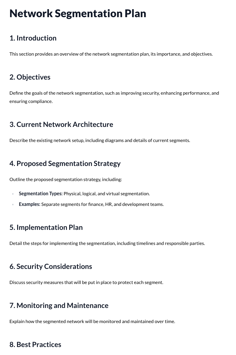 Network Segmentation Plan Template