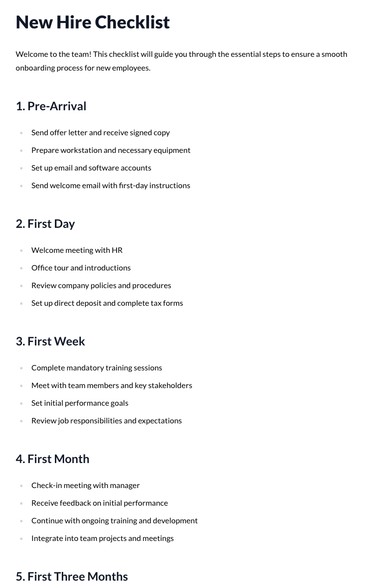 New Hire Checklist