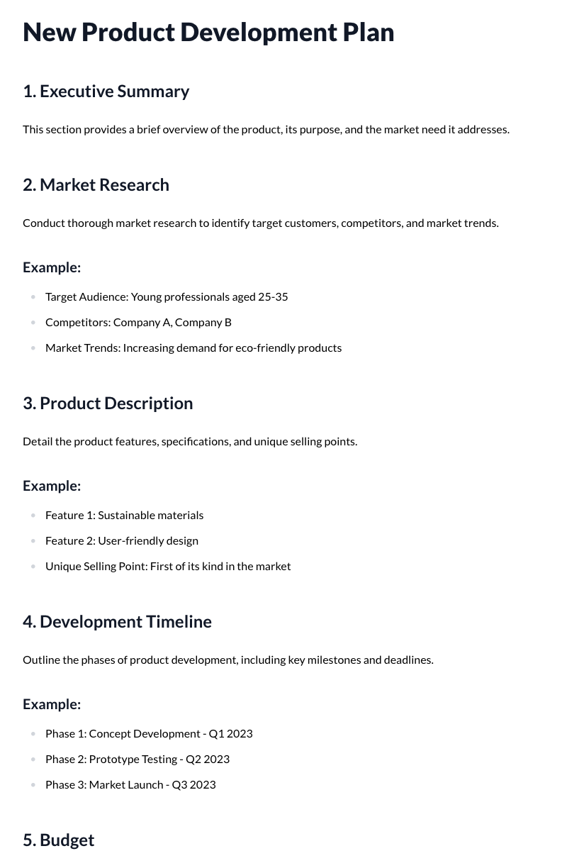 New Product Development Plan Template