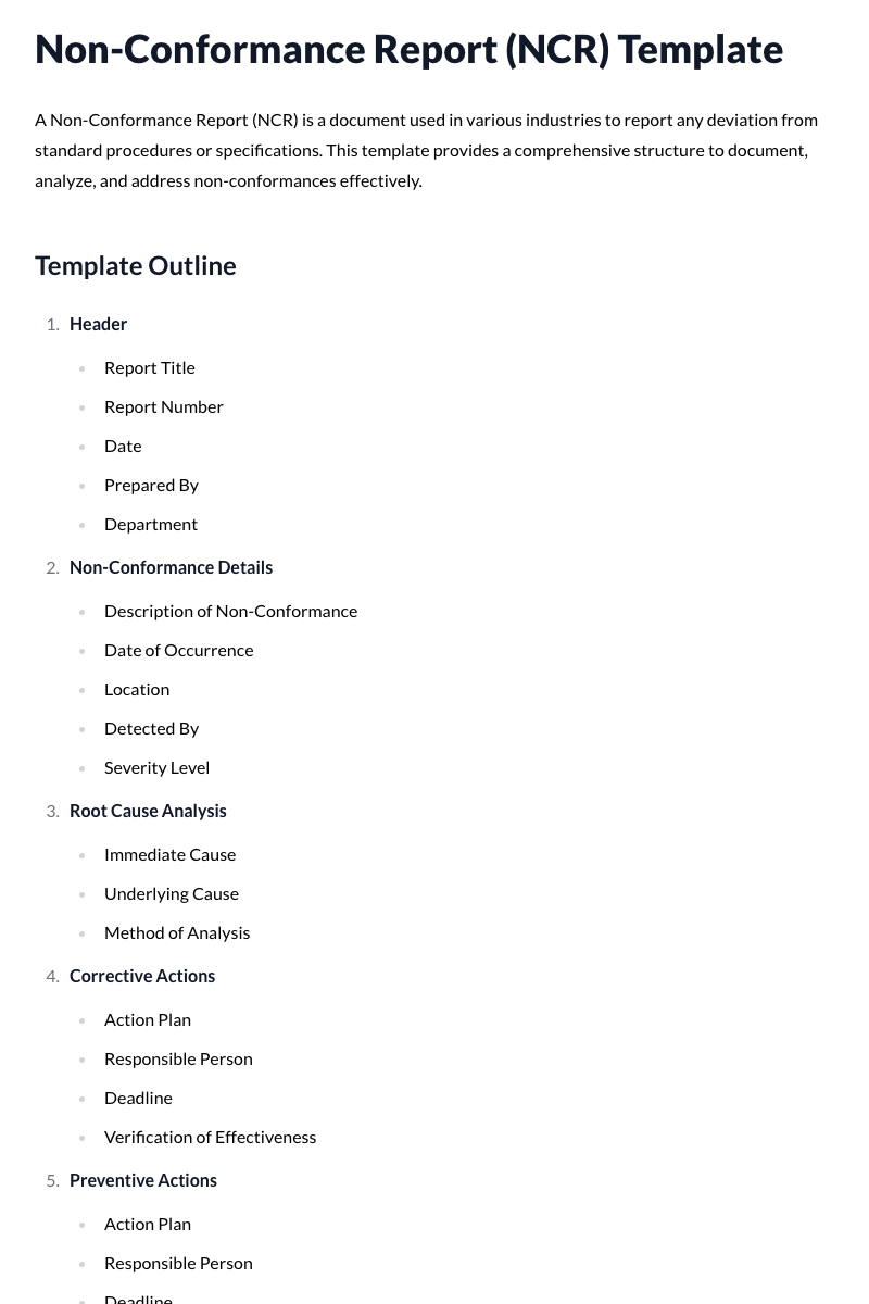 Non-Conformance Report (NCR) Template