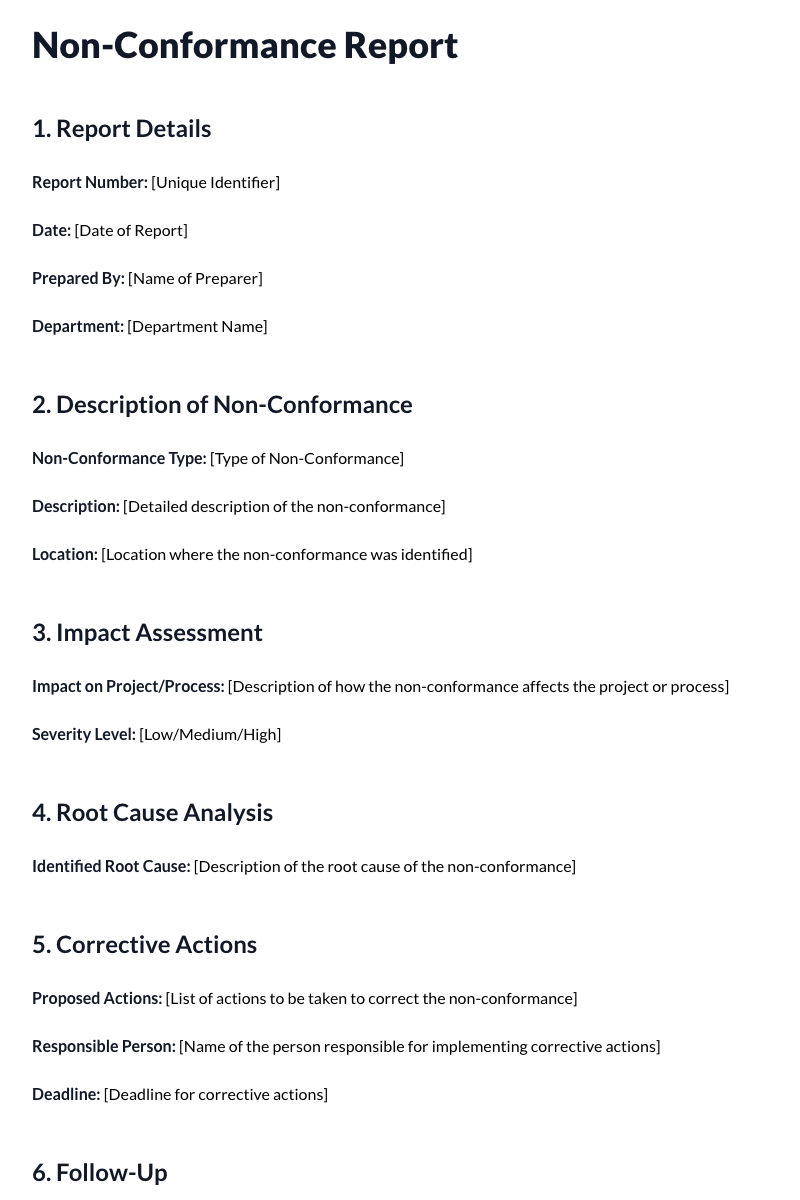 Non-Conformance Report Template