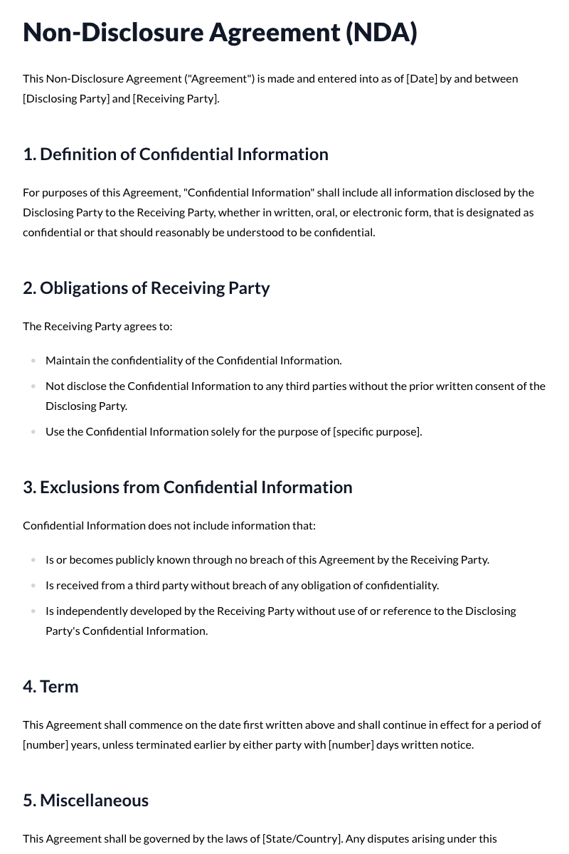 Non-Disclosure Agreement (NDA) Template