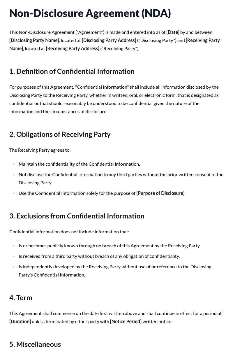 Non-Disclosure Agreement (NDA) Template