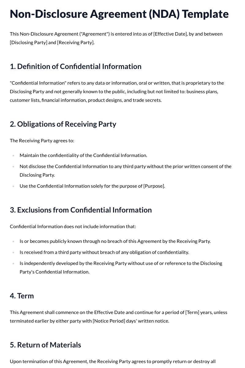 Non-Disclosure Agreement Template