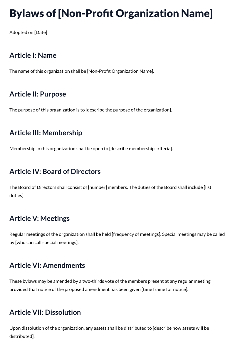Non-Profit Organization Bylaws Template