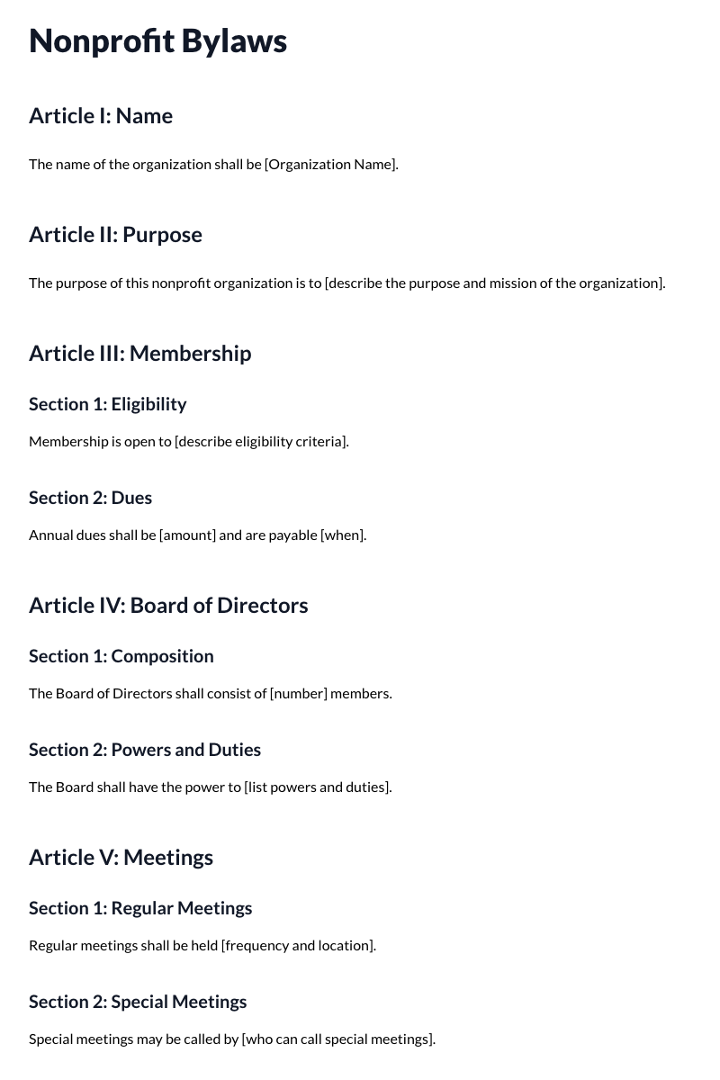 Nonprofit Bylaws Template