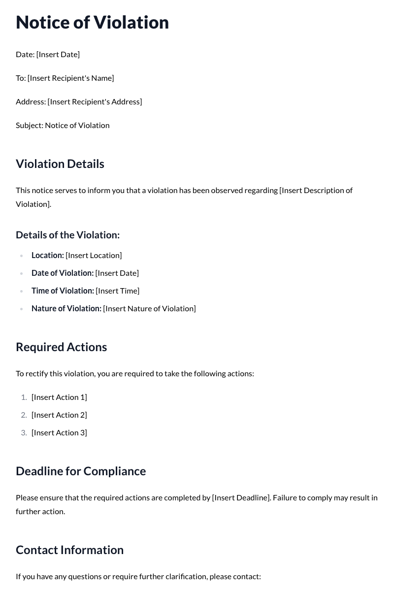 Notice of Violation Template