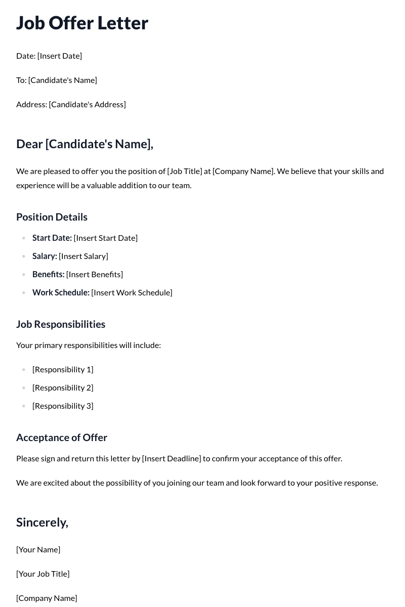 Offer Letter Template (Employment)