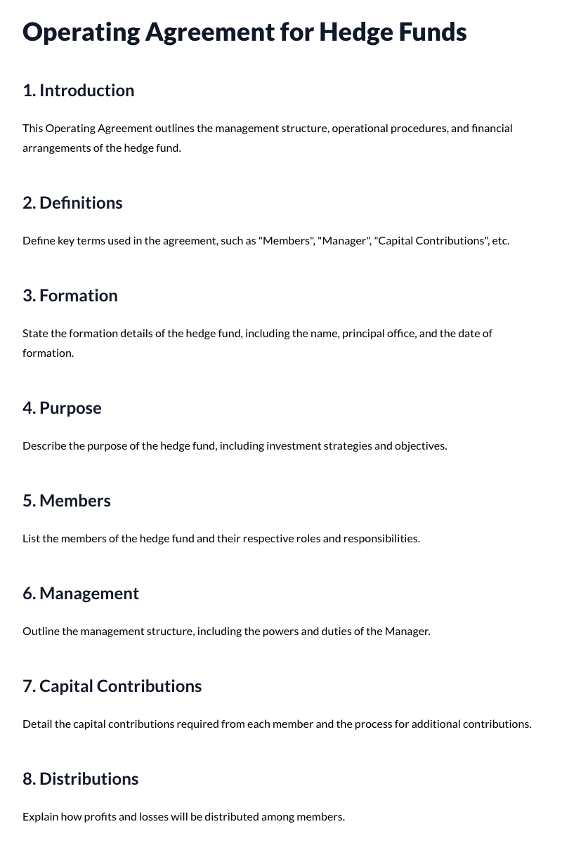 Operating Agreements for Hedge Funds