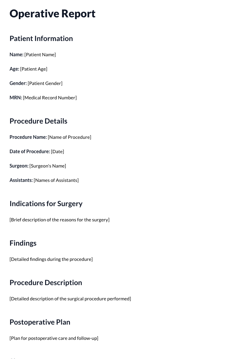 Operative Reports Template
