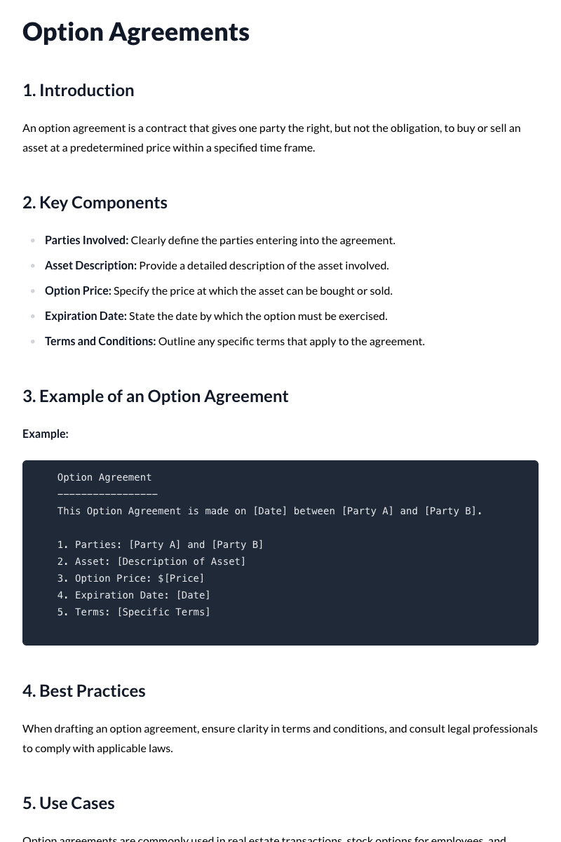 Option Agreements Template