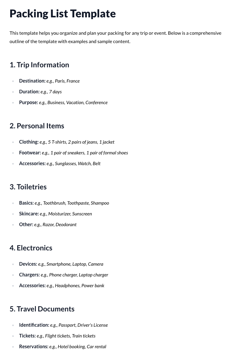 Packing List