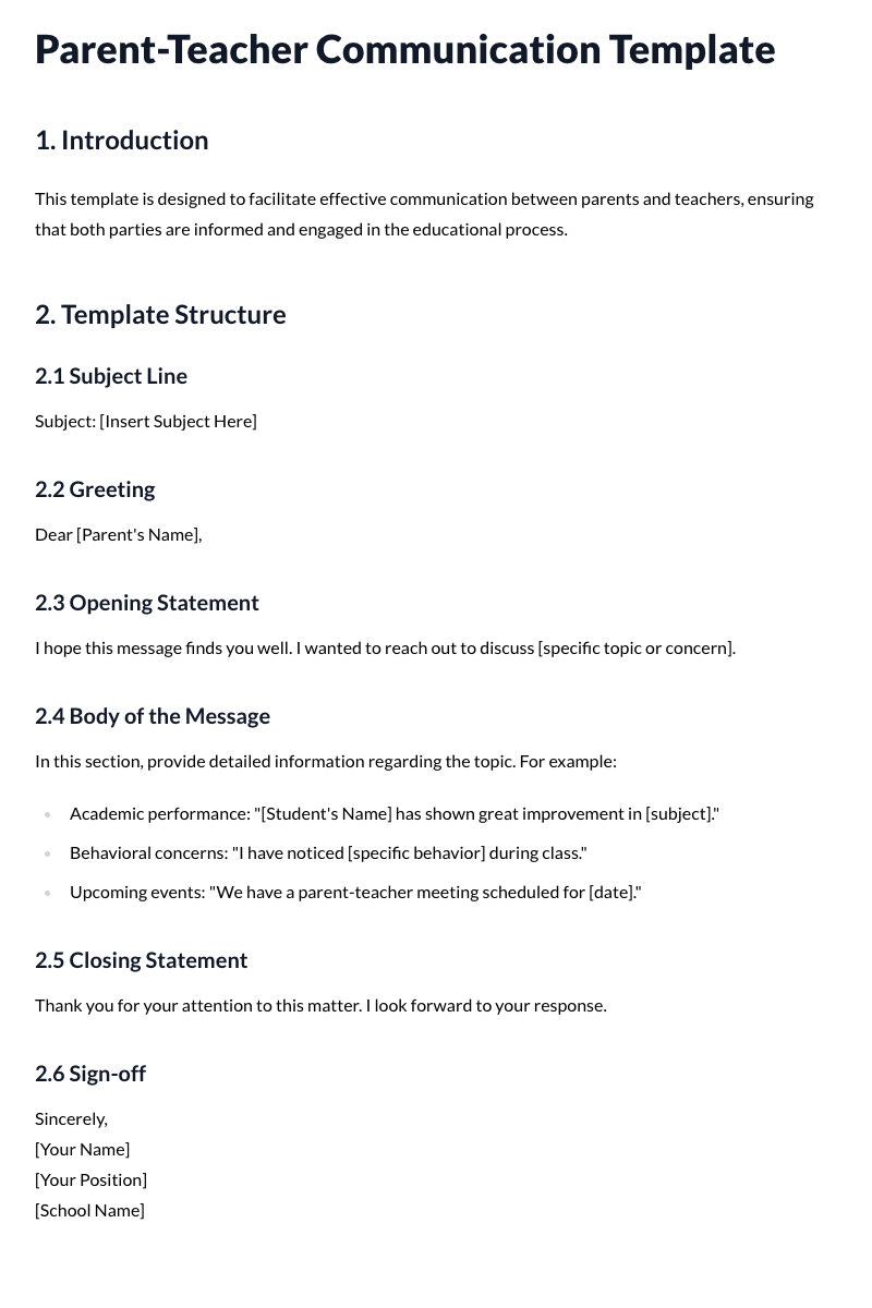 Parent-Teacher Communication Templates