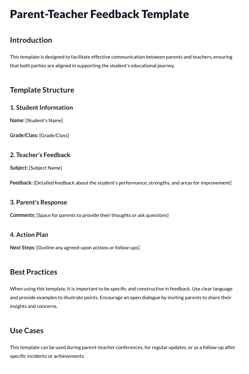 Parent-Teacher Feedback Templates