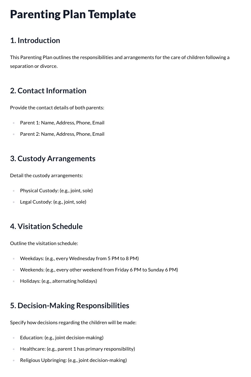 Parenting Plan Template