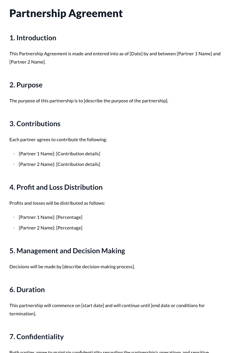 Partnership Agreements Template