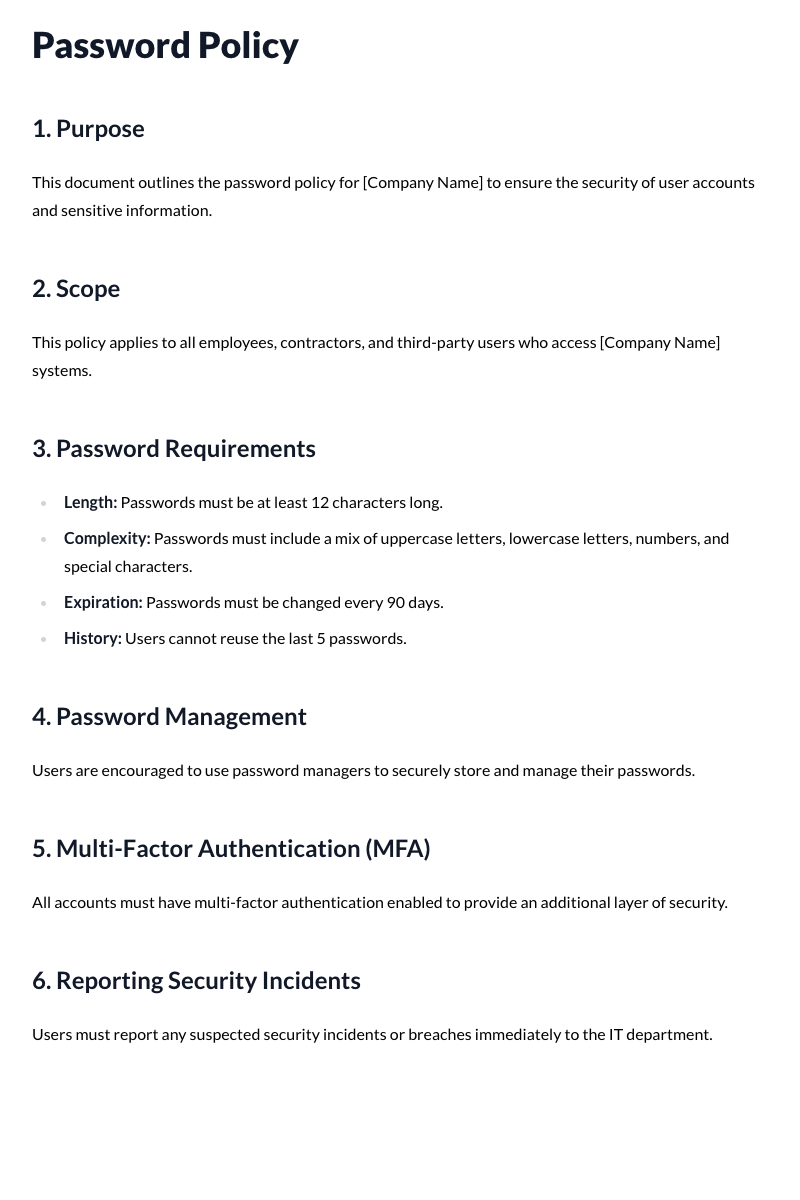Password Policy Template