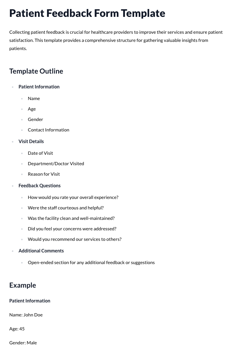 Patient Feedback Form Template