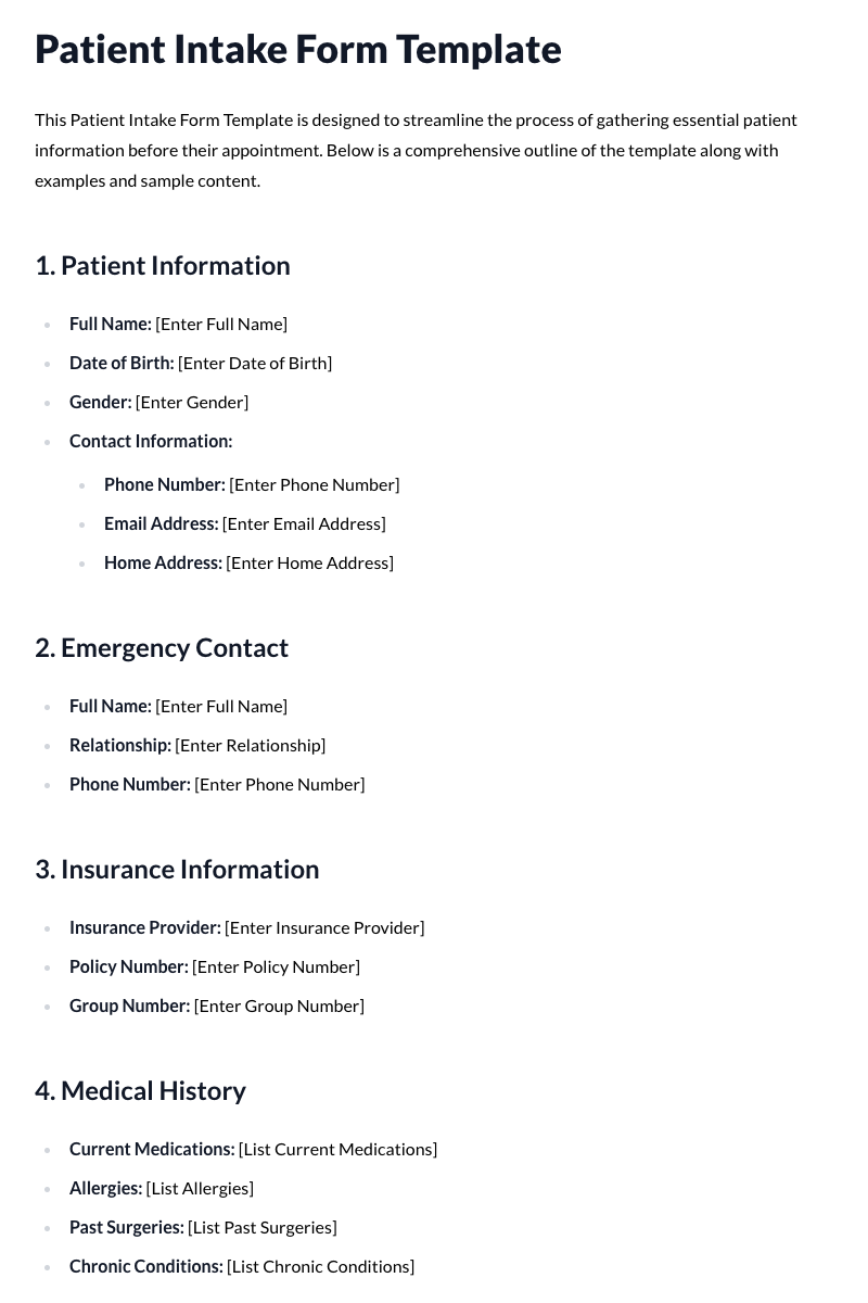 Patient Intake Form Template