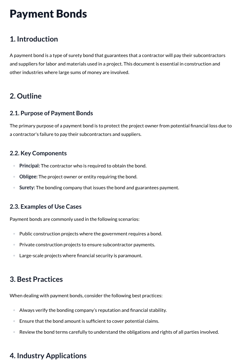 Payment Bonds Template