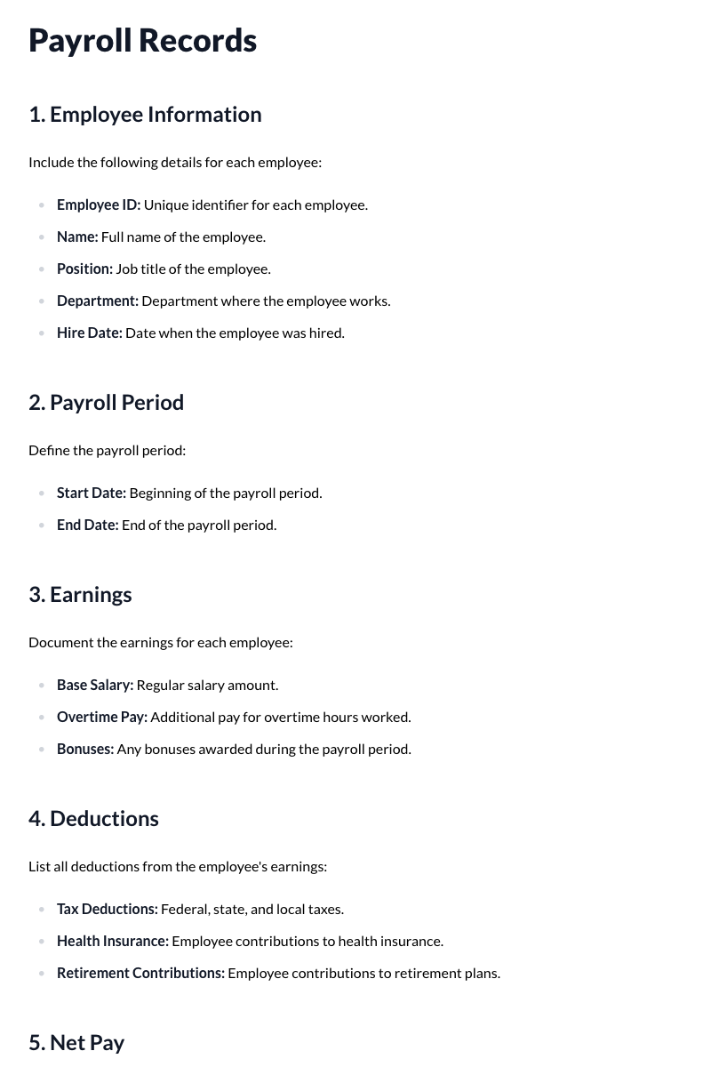 Payroll Records Template