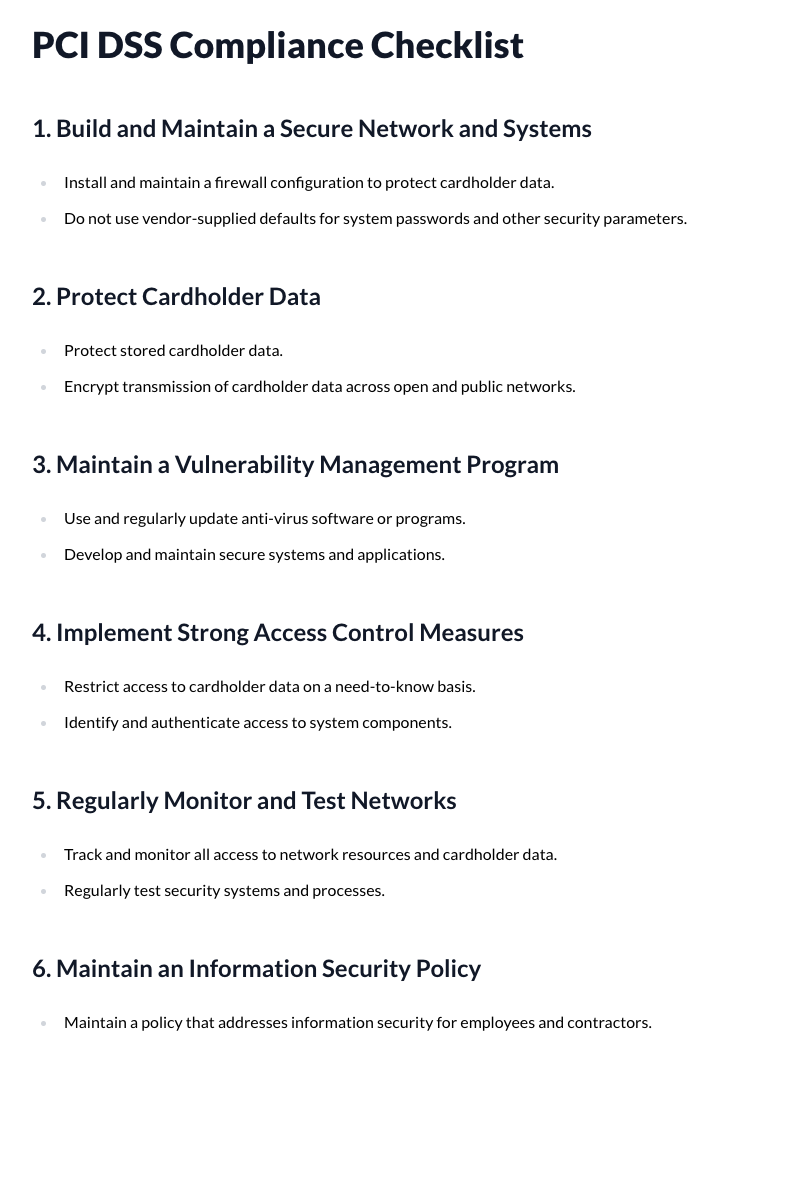 PCI DSS Compliance Checklist Template