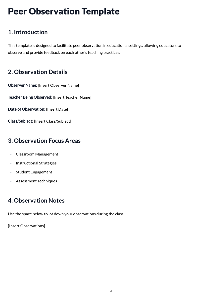 Peer Observation Templates