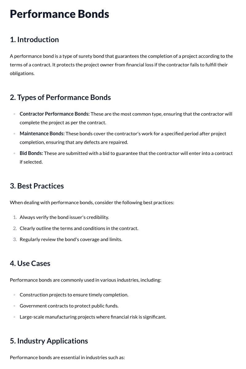 Performance Bonds Template
