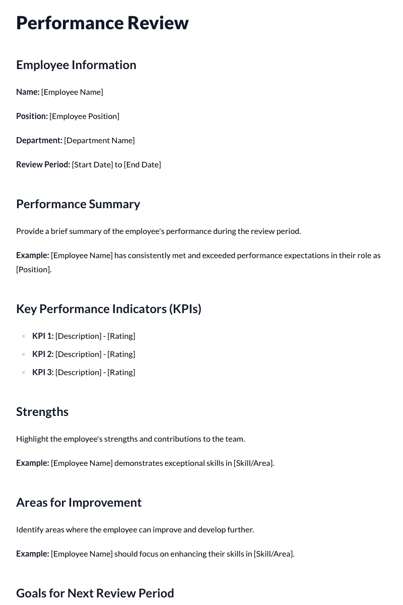 Performance Review Template