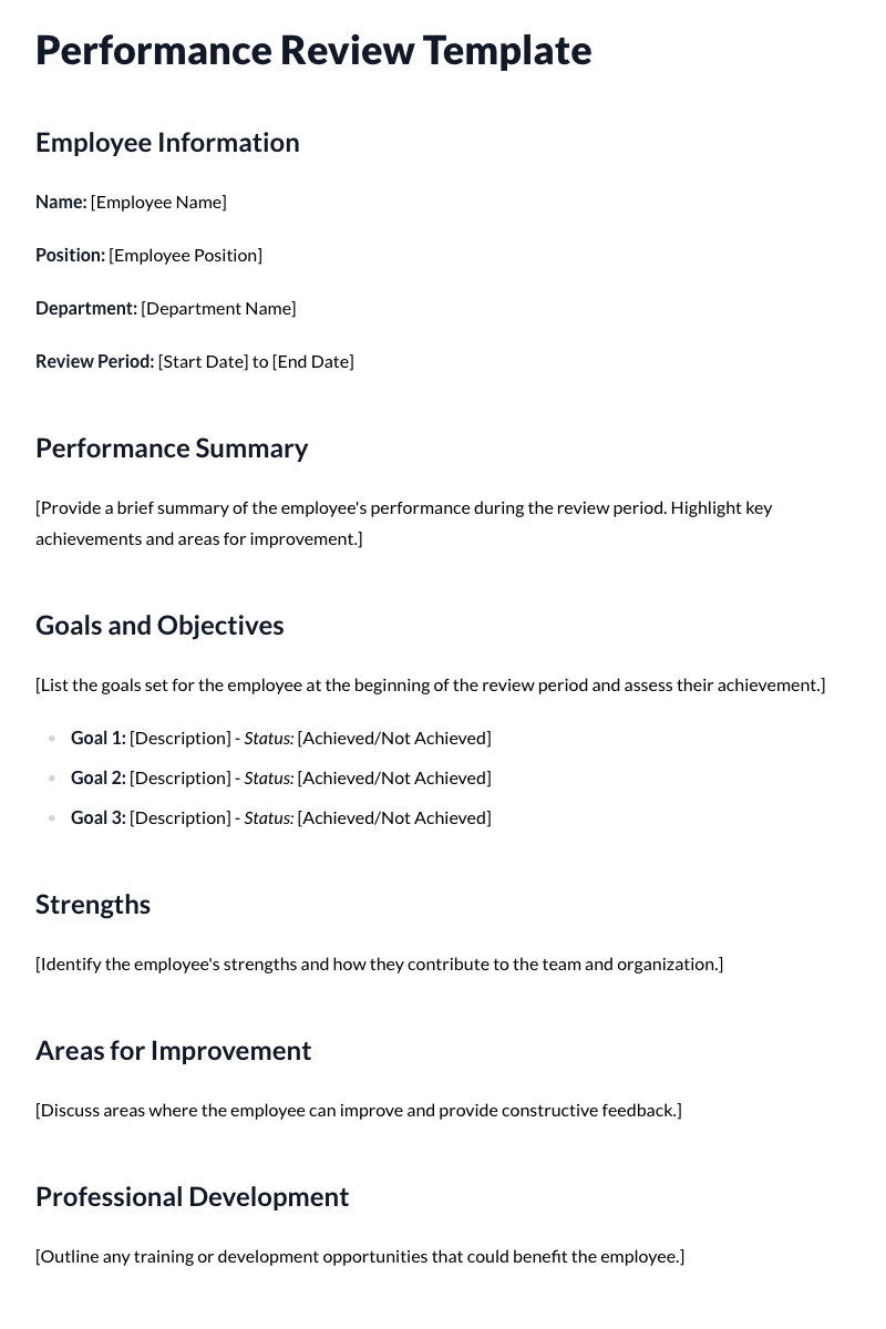 Performance Reviews Template