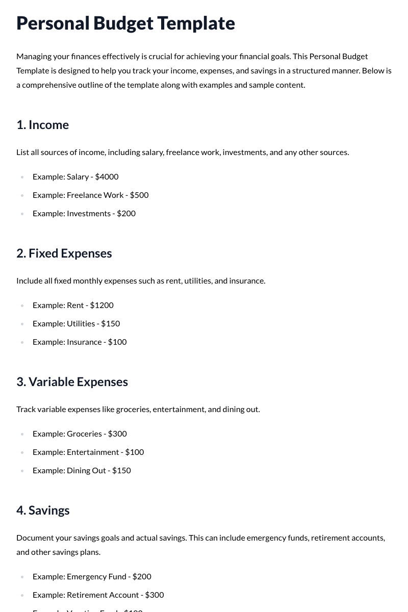 Personal Budget Template