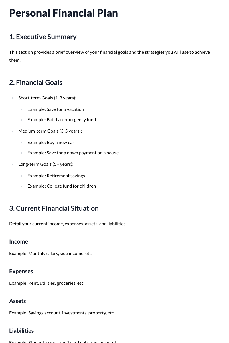 Personal Financial Plan Template