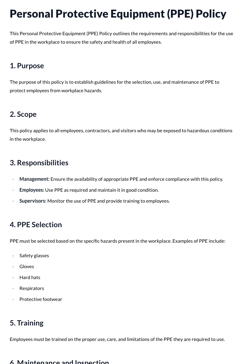 Personal Protective Equipment (PPE) Policy