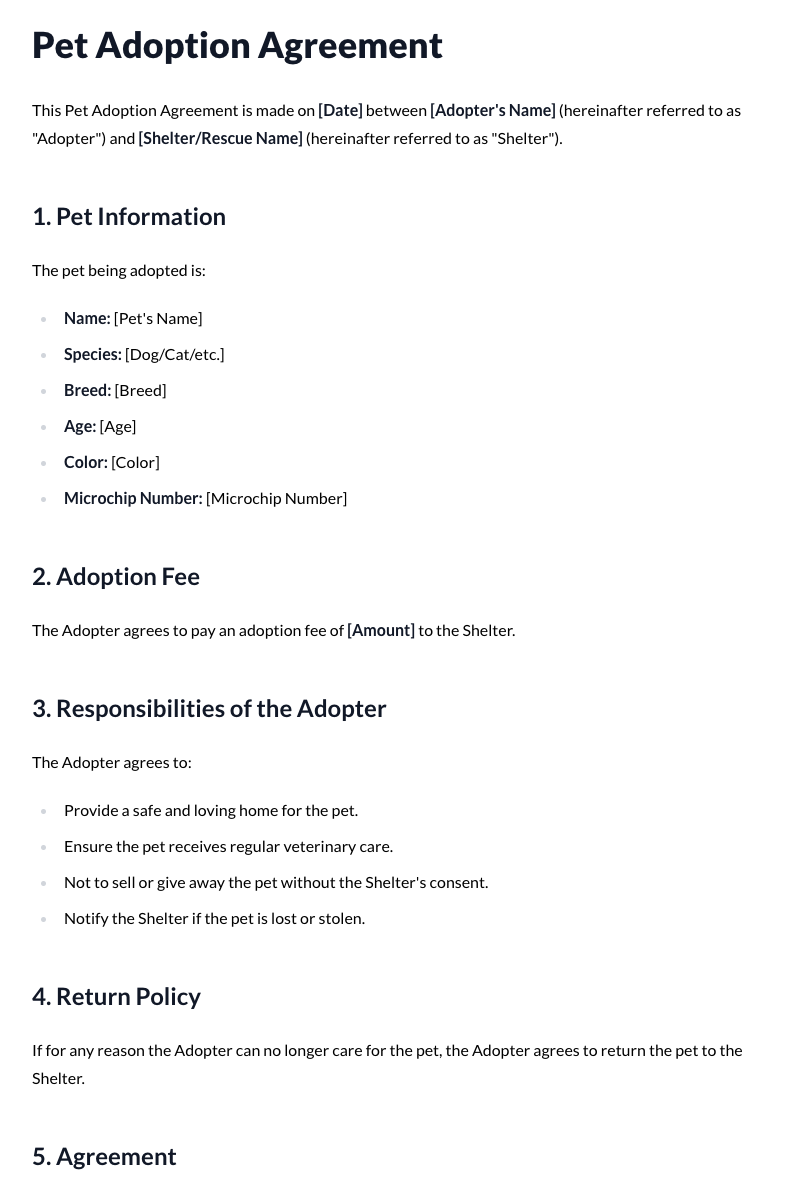 Pet Adoption Agreement Template