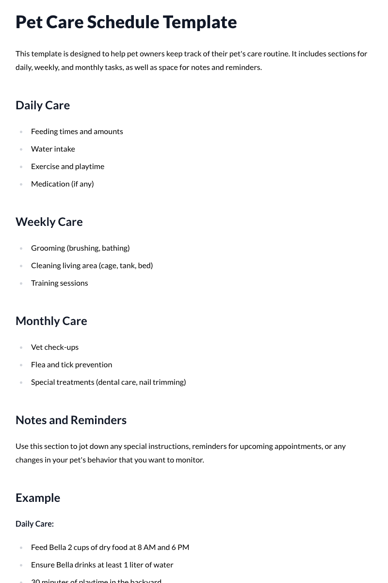 Pet Care Schedule
