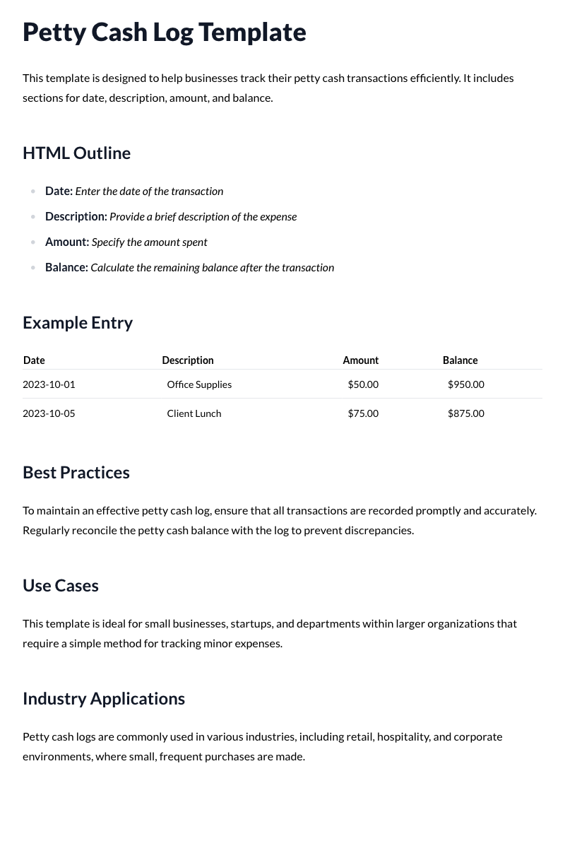 Petty Cash Logs