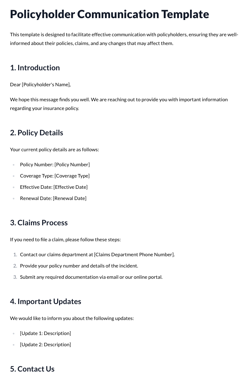 Policyholder Communication Template