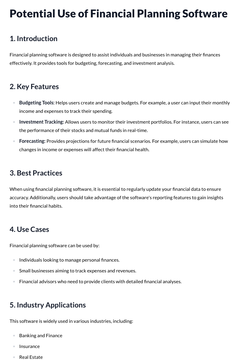 Potential Use of Financial Planning Software