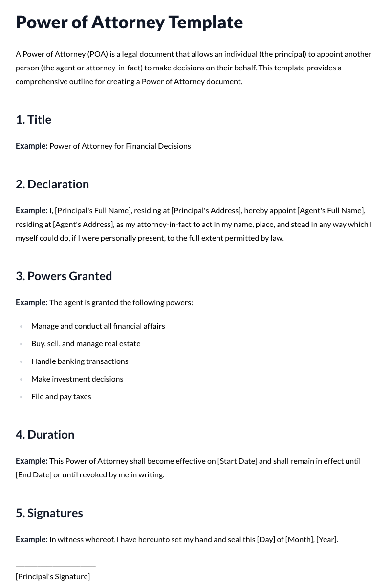 Power of Attorney Template