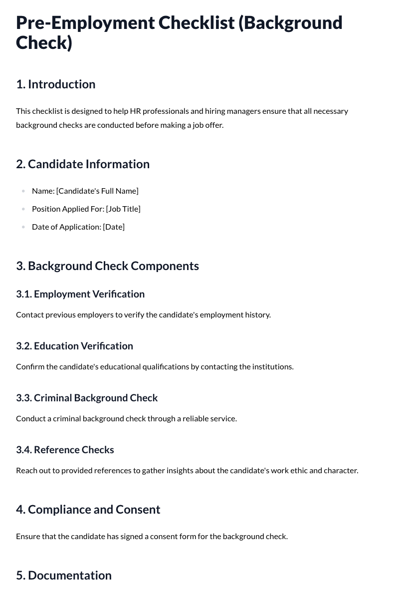 Pre-Employment Checklist (Background Check)