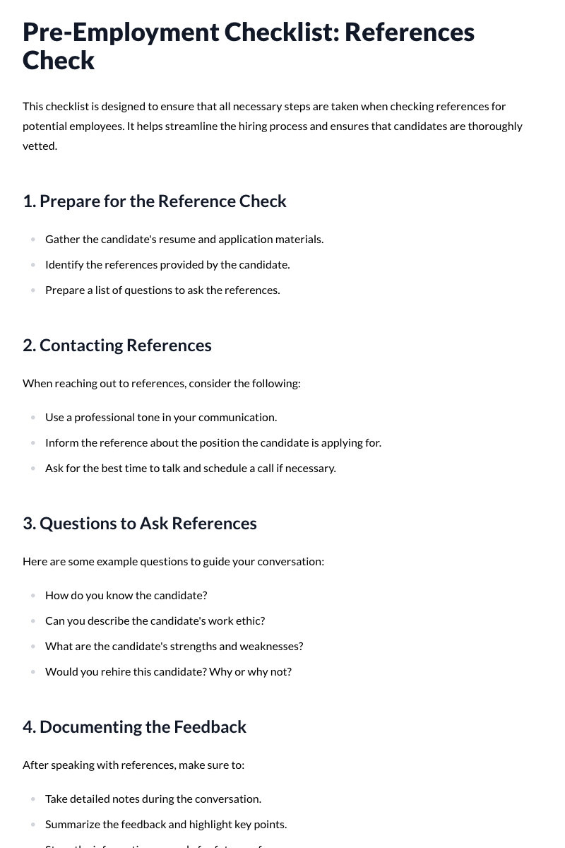 Pre-Employment Checklist (References Check)