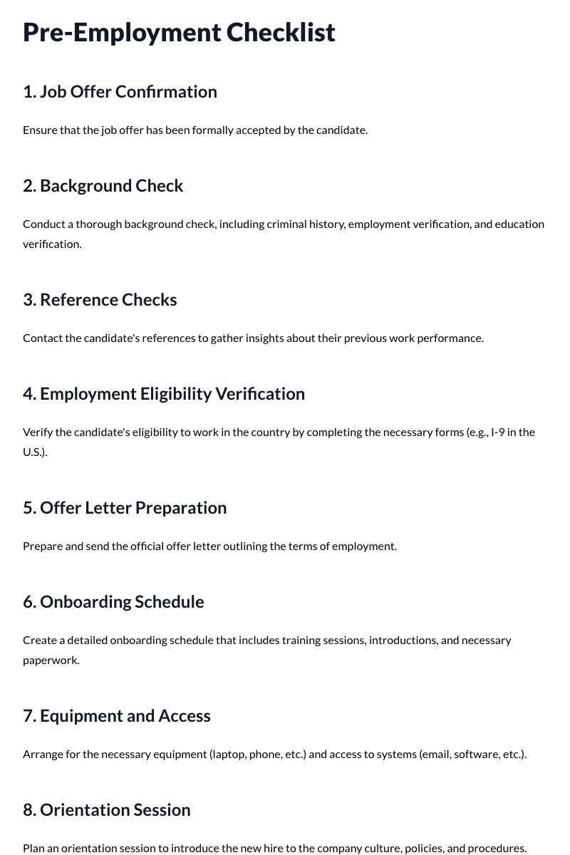 Pre-Employment Checklist