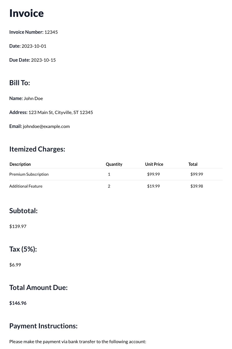 Premium Payment Invoice Template